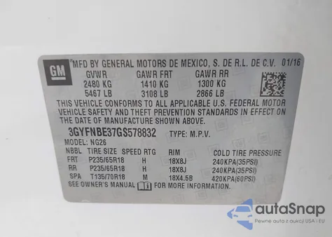 2016 Cadillac Srx Luxury Collection из США, поврежденный, VIN 3GYFNBE37GS578832